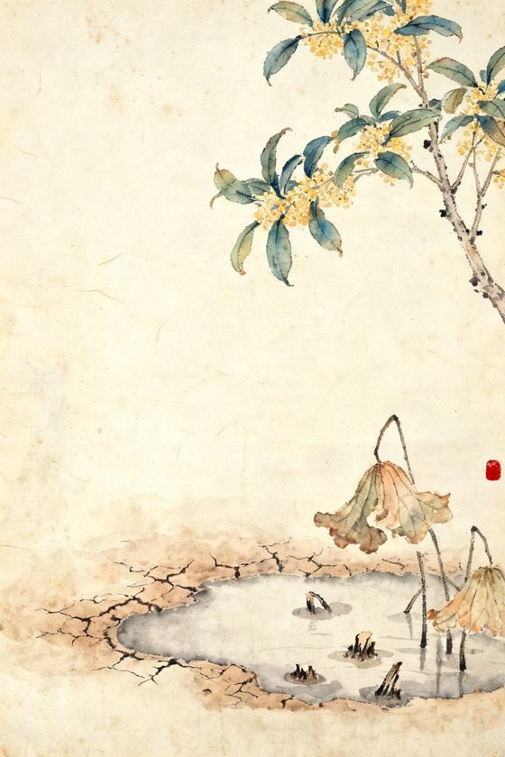 香菱——一株桂花，下面有一池沼，其中水涸泥干，莲枯藕败